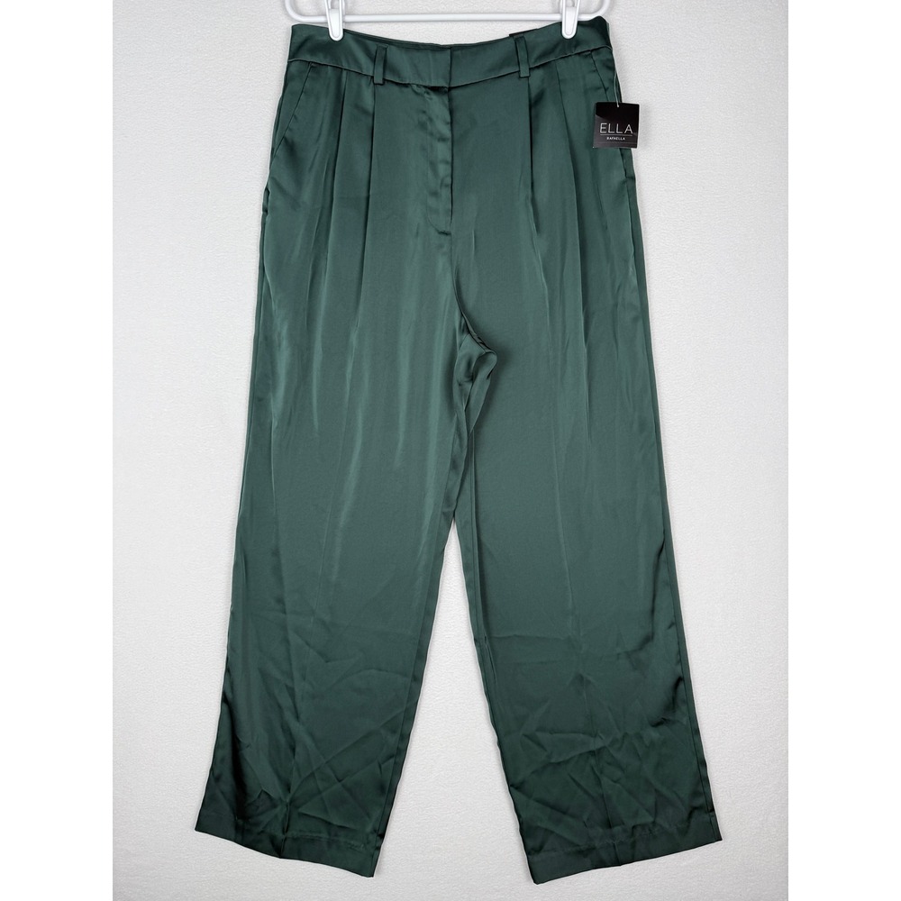 NEW Ella Rafaella Wide Leg Pleated Trousers Womens 14 Green Gables Satin Pants